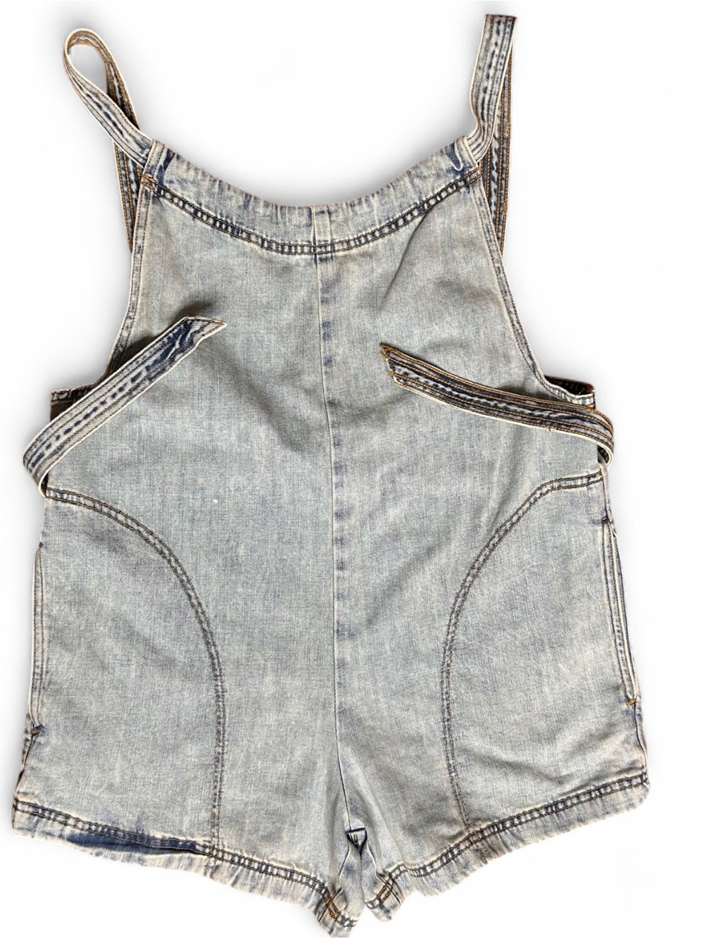 aerie Light Wash Denim Short Overalls Shorts W/Pockets & Adjustable Straps XS/TP